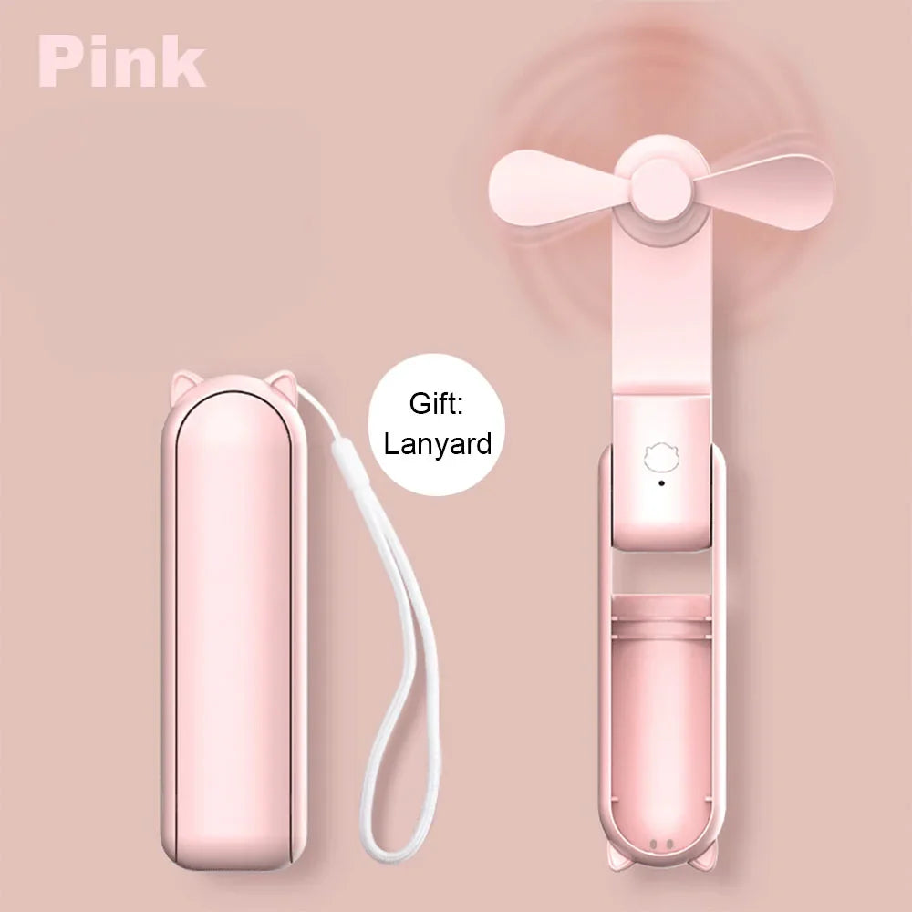 Portable Fan 2000mAh USB Rechargeable 3 Speed Mini Handheld Foldable Fan Hand Held Small Pocket Travel Fan with Handy Power Bank