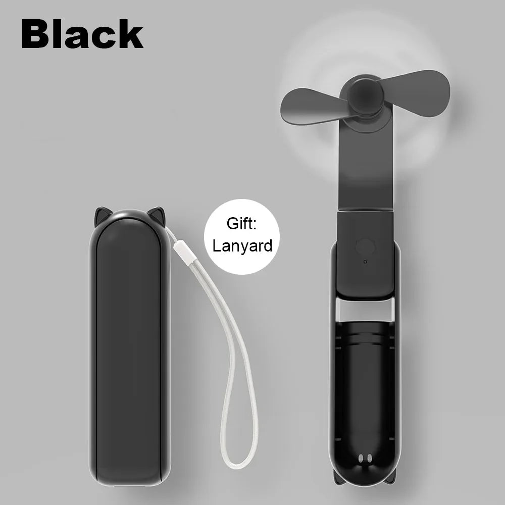 Portable Fan 2000mAh USB Rechargeable 3 Speed Mini Handheld Foldable Fan Hand Held Small Pocket Travel Fan with Handy Power Bank