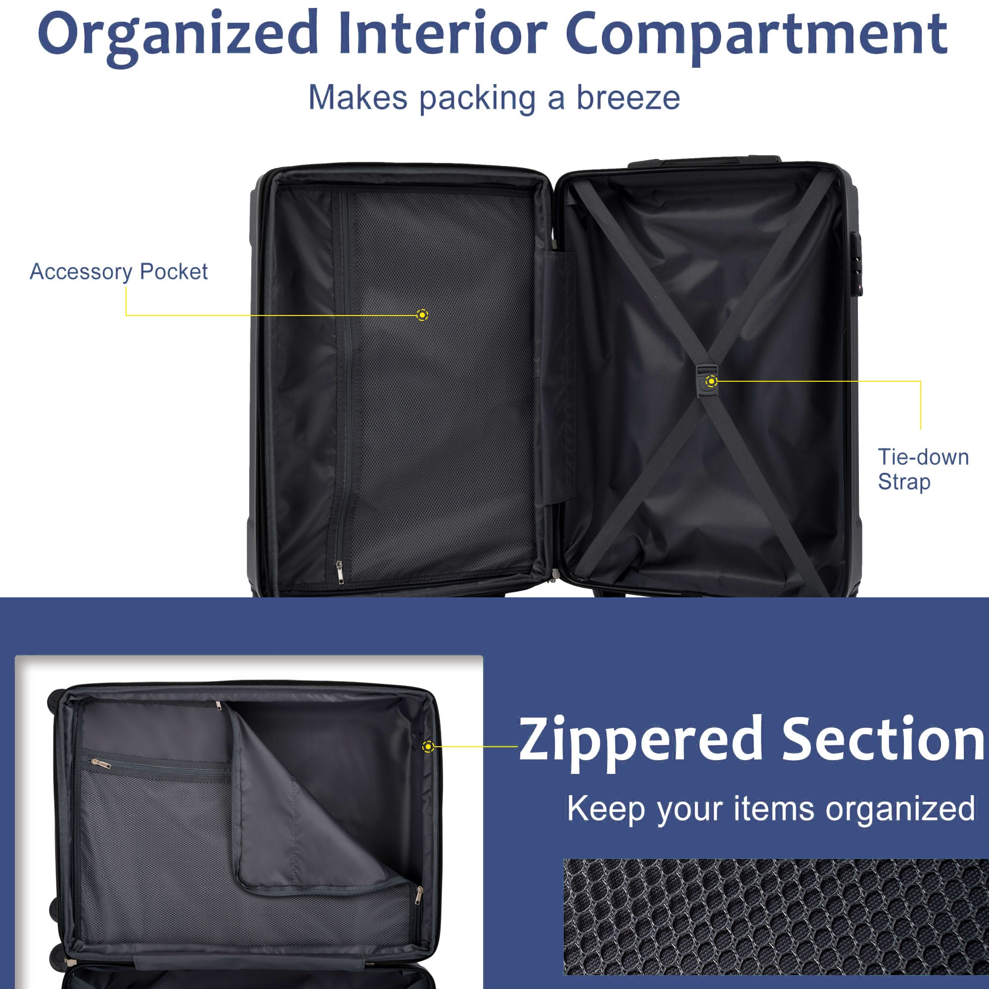 Hardshell Luggage Sets 6 Piece Suitcase Set Blue